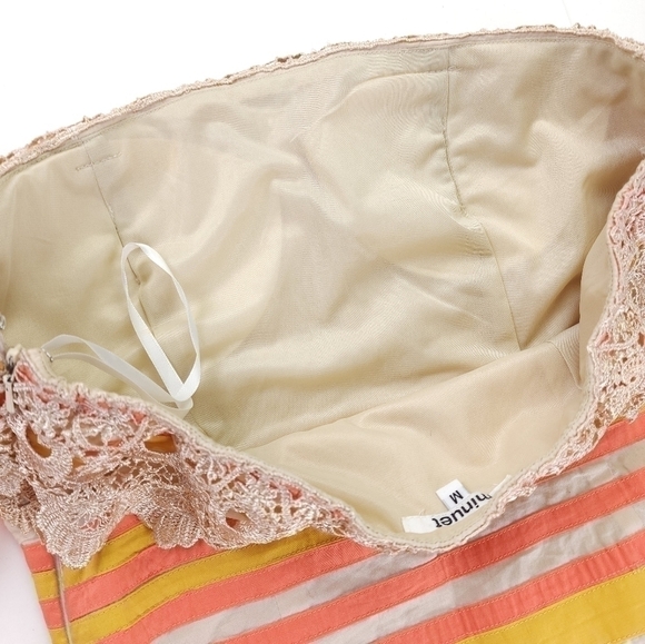 Minuet Strapless Embroidered Orange Tan Striped Dress Sz M - Picture 13 of 15